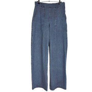 Loup Simone Hi-Rise Wide Leg Pinstripe Jeans Size XS Modern Preppy Blue White‎